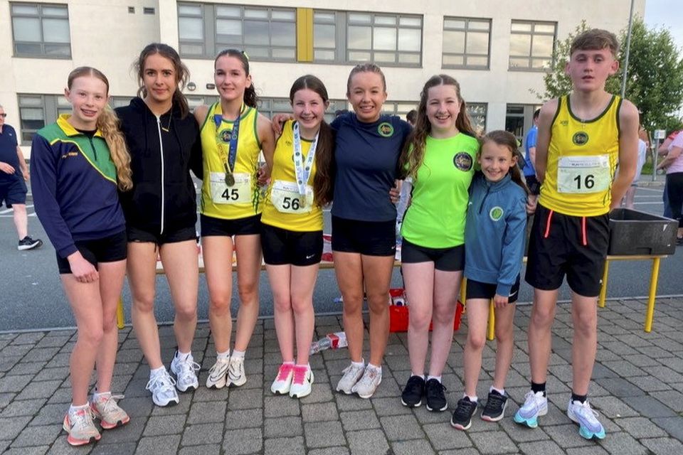 Boyne AC athletes (l to r) Izzy Winters, Dara Ellie Winters, Ailish Keenan (winner),Shauna Rice, Aimee Rice, Georgia Rice, Ruby Winters and Joe Bell at the Boyne 5K.